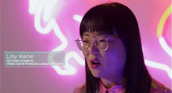 Lisy Kane, video game producer, speaking on camera